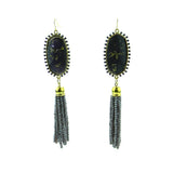 ERS180508-14 2"OVAL W/3"MINI CRYSTAL TASSEL EARRING