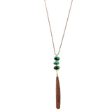 NKS160422-08COP LONG CHAIN W/THREE STONE LINKED & CHAIN TASSLE