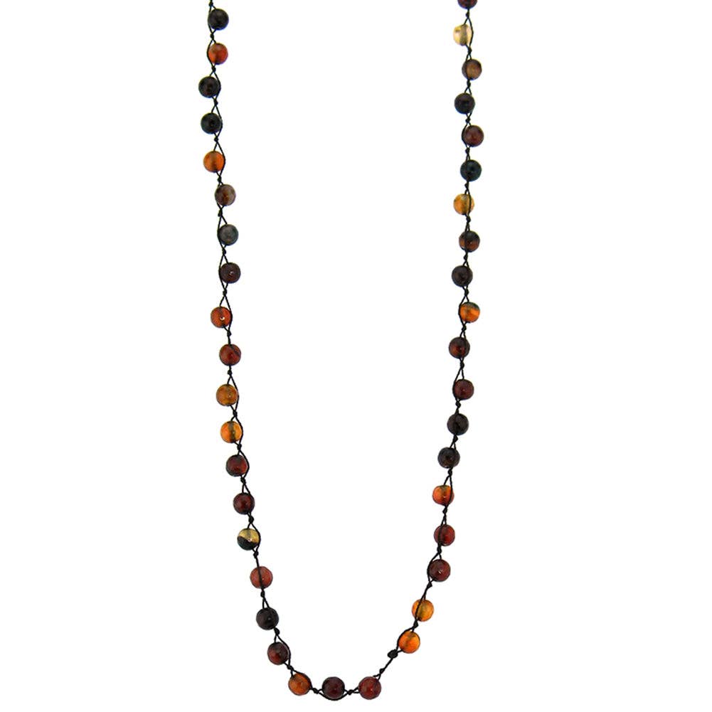 NKS160110-01  8MM AGATE HAND CORCHED LONG NECKLACE
