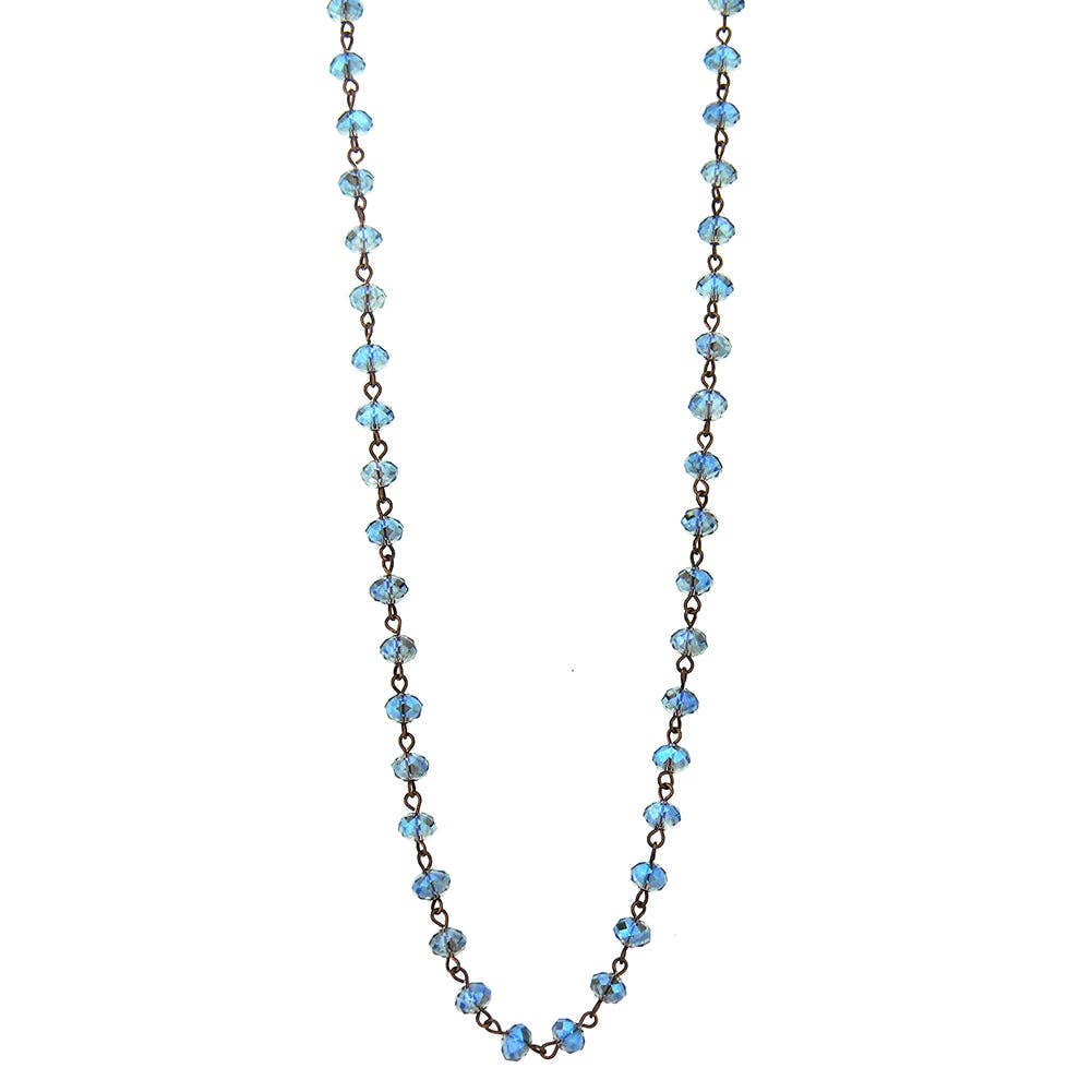 NKS160112-10 AQA   8mm Crystal Face Cutting, NEEDLE LINKED Long Necklace