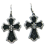 ER0-0705-23 METAL CROSS EARRING W/RHINSTONE