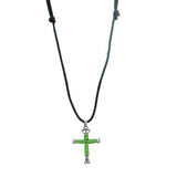 NK150806-01 GRN   "CIRCLE G"  WIRED CROSS NECKLACE