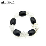 CBB-A-004  GENUINE STONE W/STONE CHIPS STRECH BRACELATE/BLK/CLR