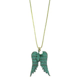 NK160101-19 PTN   Long Chain Necklace with Wing, Feather Pendant