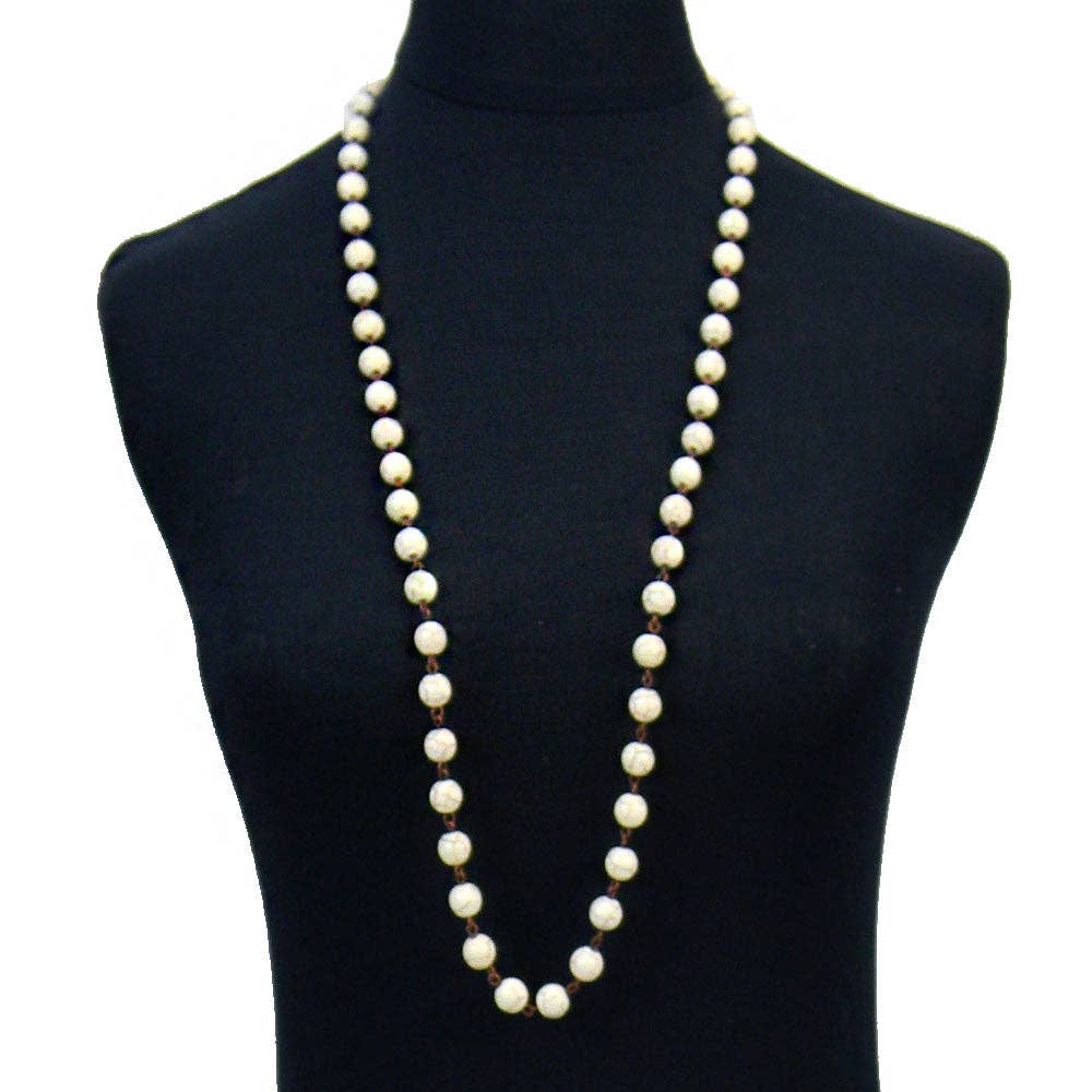 NKS160111-02WHT 10mm White Turquoise Ball LINecklaceed Long Necklace, COP Needle
