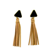 ER160513-01LBRN TRIANGLE VELVET EARRING W/SUEDE TASSEL