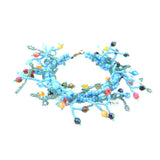 BRS170723-03TQ 2.25"WIDE MULTI STRING TQ COLOR  SEED BEADS BRACELET