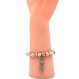 BR190522-05SLV     Peach and light-grey 8mm real stone bracelet with silver squash blossom charm