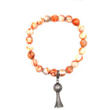 BR190522-05SLV     Peach and light-grey 8mm real stone bracelet with silver squash blossom charm