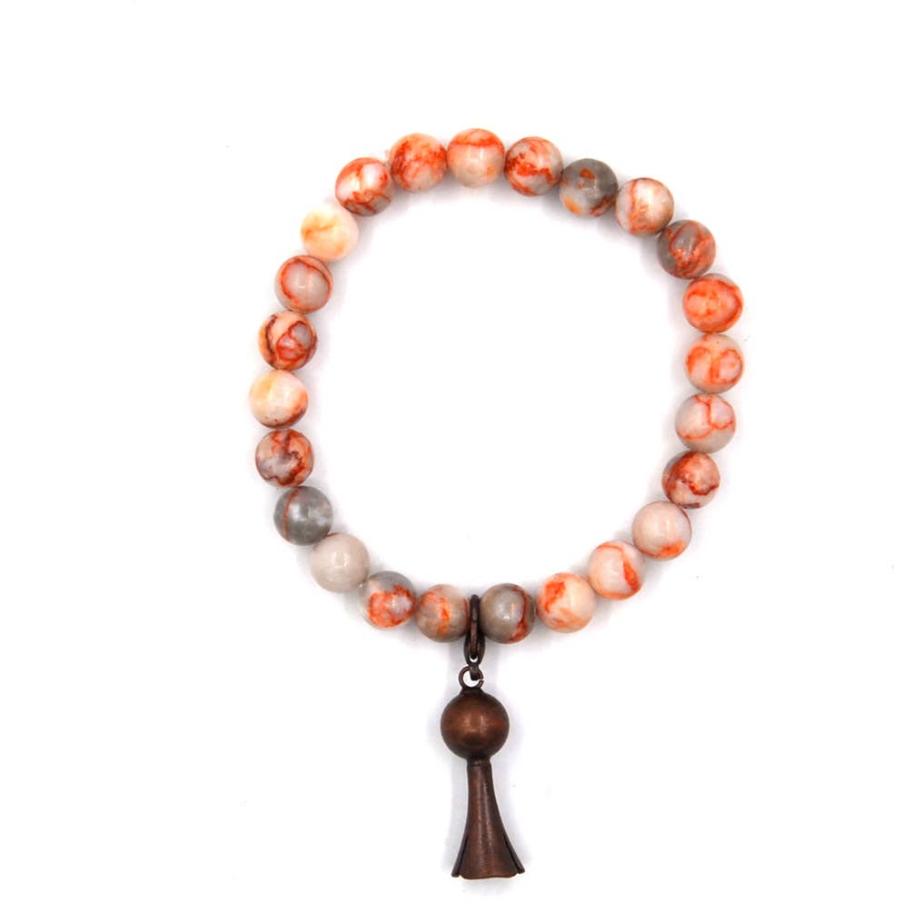 BR190522-05COP   Peach and Light-Grey Real Stone Bracelet