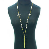 Metal Chain, Glass Pearl&Crystal Flower LiNecklaceed, With Metal Tassel