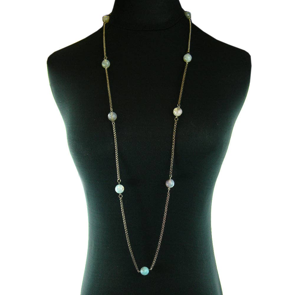 NK160101-06   10MM AMA STONE, FACE CUTTING, CHAIN LINKED LONG NECKLACE