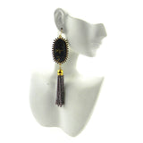 ERS180508-14 2"OVAL W/3"MINI CRYSTAL TASSEL EARRING