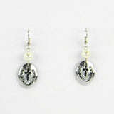 ERS150216-15SLV Horseshoe Shape With Cross on Face, Beads on Top Earring