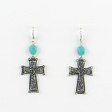 ER150101-07SLV  Antique Style Cross, TQ Beads on Top Earring