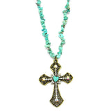 NKS160418-05 TQ CHIPS NECKLACE W/CROSS(BRASS)PENDANT