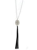 NKS160909-09  8MM KNOTTED CRYSTAL, W/CACTUS PLATE&TASSEL/SLV