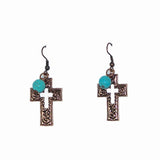 ERS150216-01COP Vintage Cross Earring With TQ Beads