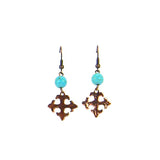 ERS150216-09 COP  Vintage Cross Earring, With TQ Beads on Top