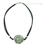 CHY161112-03 BLK  TWO-STRAND LEATHER CORD, W/WORD PENDANT CHOKER