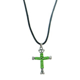 NK150806-01 GRN   "CIRCLE G"  WIRED CROSS NECKLACE