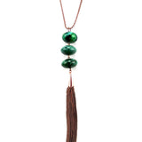 NKS160422-08COP LONG CHAIN W/THREE STONE LINKED & CHAIN TASSLE