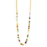 N0533  36"HAND-KNOTTED 12MM FACED CUTTING AMAZONITE BEADS W/LIGHT BROWN SUEDE NECKLACE