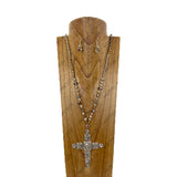 AK660BEI                 36'' Crystal beads with large cross pendent Necklace Set
