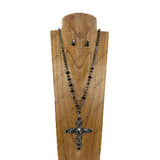 AK660BK               36'' Crystal beads with large cross pendent Necklace Set