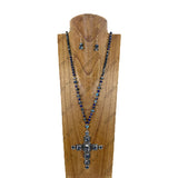 AK660BL               36'' Crystal beads with large cross pendent Necklace Set