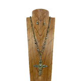 AK660GN               36'' Crystal beads with large cross pendent Necklace Set