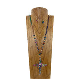 AK660MT               36'' Crystal beads with large cross pendent Necklace Set