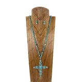 AK660TQ               36'' Crystal beads with large cross pendent Necklace Set