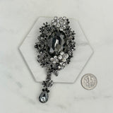 BC101217-08-BLACK       Silver with black and clear crystal brooch