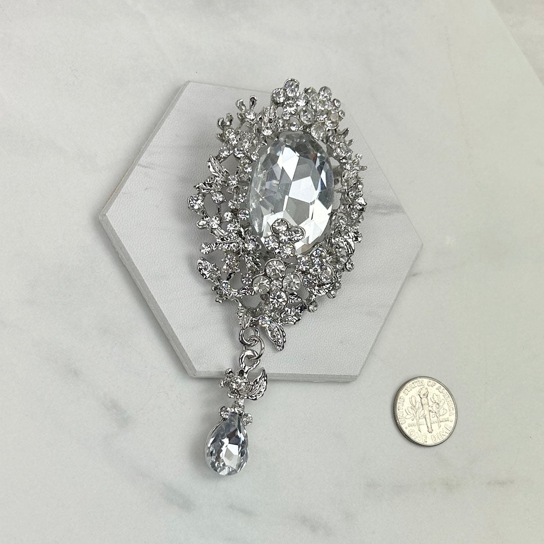 BC101217-08-BLACK       Silver with black and clear crystal brooch