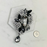 BC101217-11-BLACK           Silver with black and clear crystal brooch