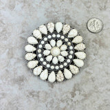 BCH220630-01-WHITE    Large silver with white stone concho Brooch