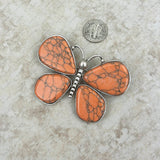 BCH221015-02-ORANGE    Silver with orange stone butterfly Broock