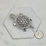 BCH230925-05       Silver with clear crystal turtle brooch
