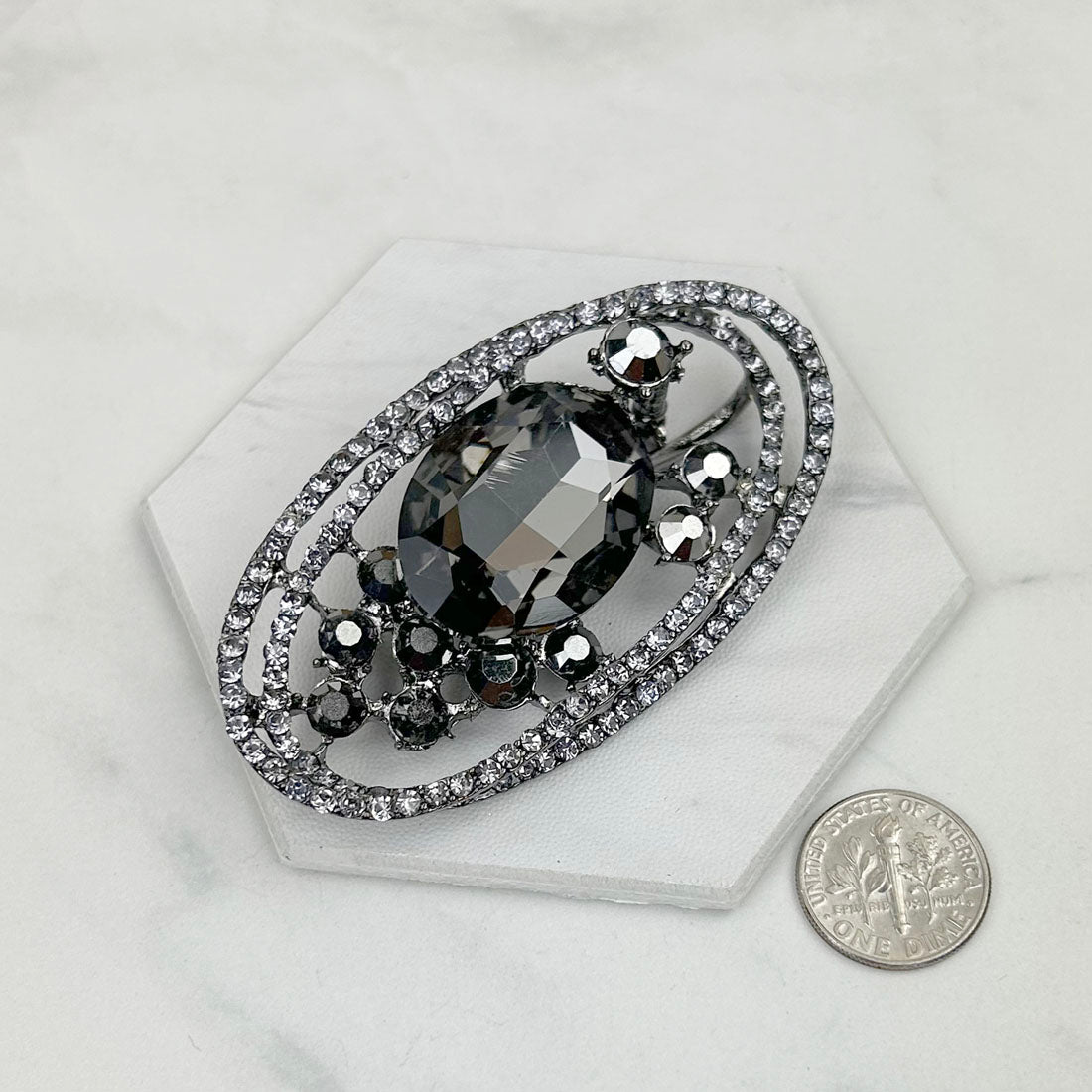 BCH230925-10           Silver with clear and black crystal brooch