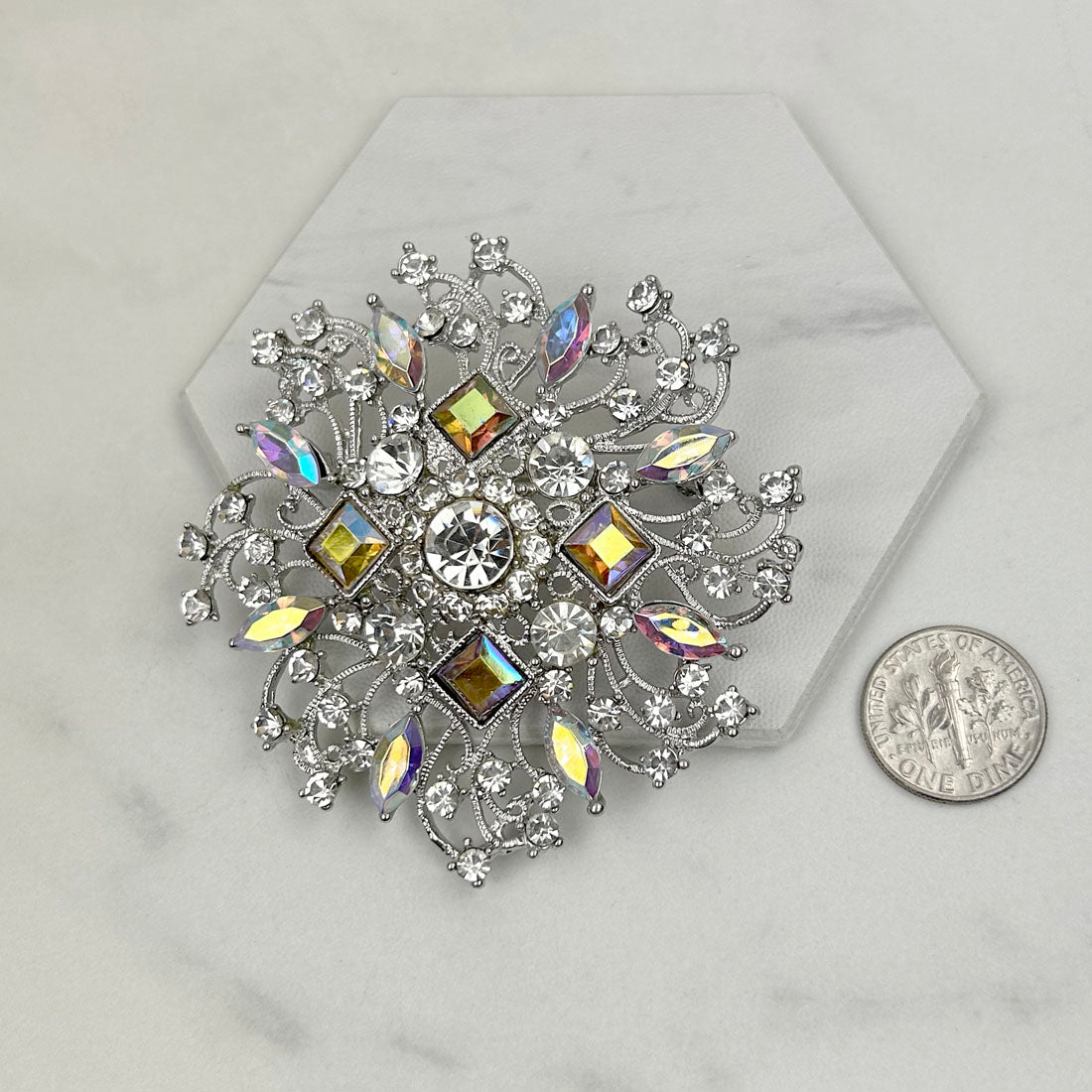 BCH230925-11        Silver with clear and clear AB crystal brooch