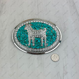BKE-GOAT-CLEAR                Silver metal with blue turquoise stone chips Goat Belt buckle