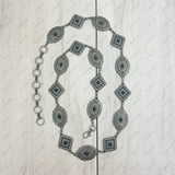 BLT14-BLUE                     Silver metal with blue turquoise stone chain belt