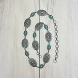 BLT1950-BLUE                   Silver metal with blue turquoise stone chain belt