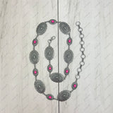 BLT1950-BLUE                   Silver metal with blue turquoise stone chain belt