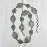 BLT20-BLUE                   Silver metal with blue turquoise stone chain belt