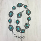 BLT21-BLUE                   Silver metal with blue turquoise stone chain belt