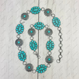 BLT22-BLUE                   Silver metal with blue turquoise stone chain belt