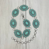 BLT220120-01-BLUE          31 Inches silver with blue turquoise stone conchos belt