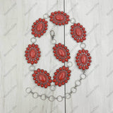 BLT220120-01-BLUE          31 Inches silver with blue turquoise stone conchos belt